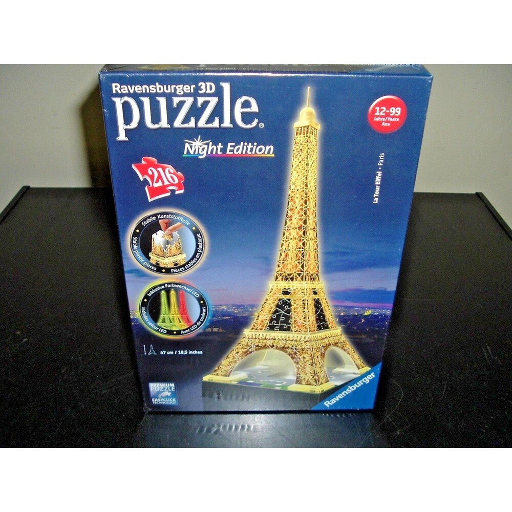 Ravensburger 3D Eiffel Tower Puzzle Night Edition on LED Light Base New & Sealed